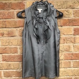 J. Crew - Silk Silver Ruffle Sleeveless Top